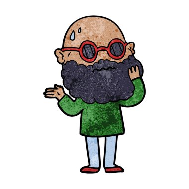 Sakal ve güneş gözlüğü ile endişeli adam çizgi film