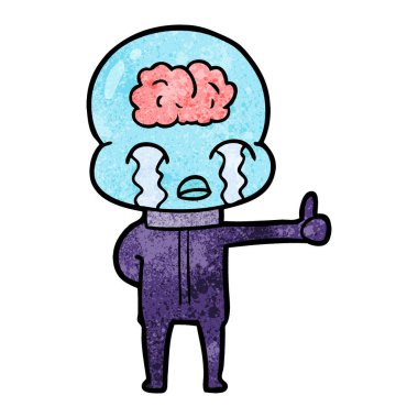 ağlıyor ama sembol Yaşasın vererek karikatür büyük beyin uzaylı