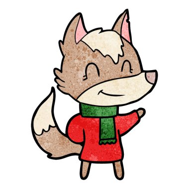 kış giysileri dostu karikatür kurt