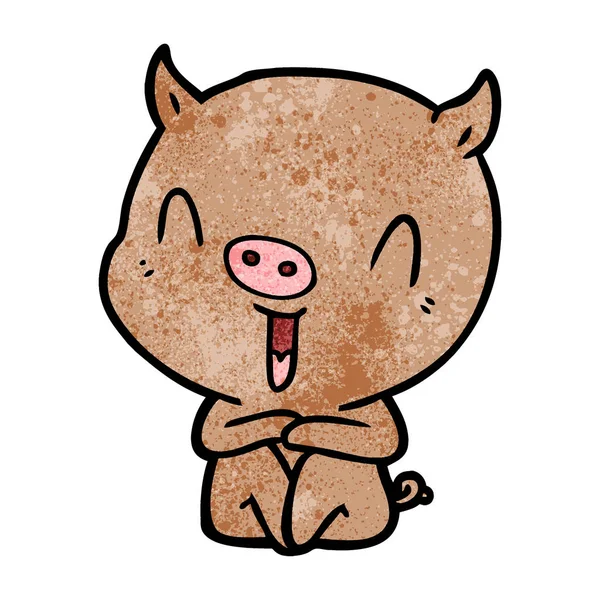 Feliz Cartoon Sentado Porco — Vetor de Stock
