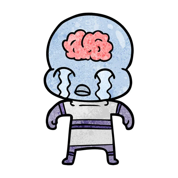 Мультфильм Большом Мозге Инопланетянина Плачет — стоковый вектор