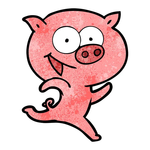 Cheerful Running Pig Cartoon — Stock Vector