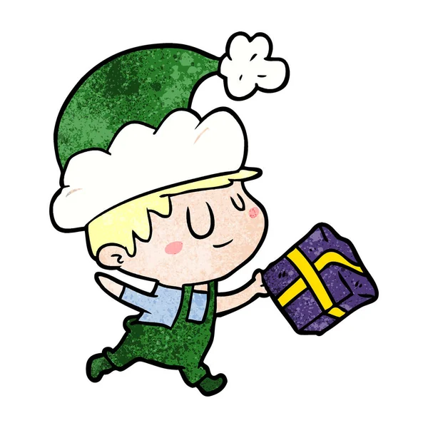 karikatür mutlu Noel elf ile hediye