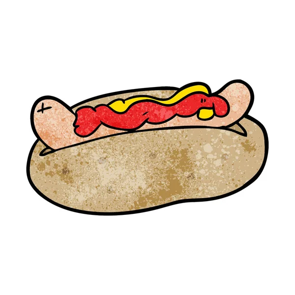 Cartoon Hotdog Met Mosterd Ketchup — Stockvector