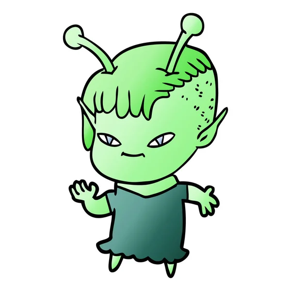 Cute Cartoon Alien Girl — Stock Vector