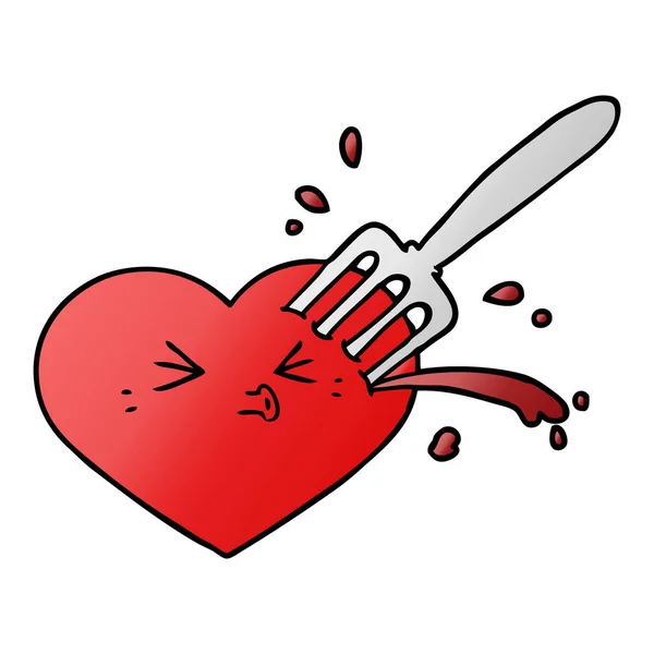 Cartoon Love Heart Stuck Fork — Stock Vector