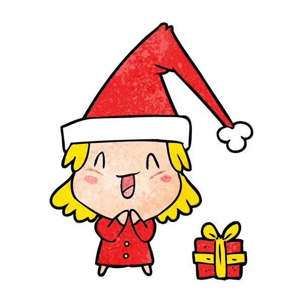 Chica Dibujos Animados Con Sombrero Navidad — Vector de stock