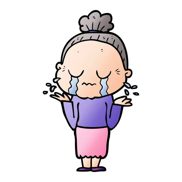 Cartoon Crying Old Lady — Stock Vector