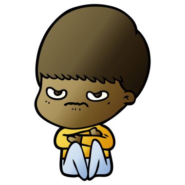 çizgi film kızgın çocuk oturuyor