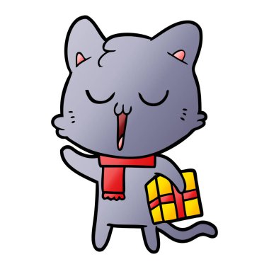 Karikatür kedi hediye ile