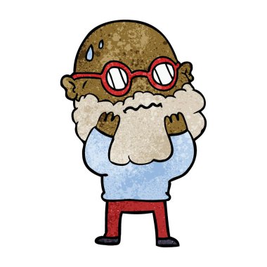 Sakal ve gözlük endişeli adam çizgi film