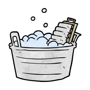 çizgi film eski Çamaşırhane çamaşır tahtası ve kova