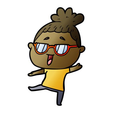 karikatür mutlu kadın gözlük takıyor