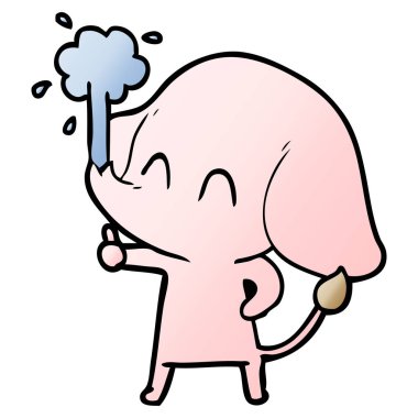 sevimli çizgi fil spouting su