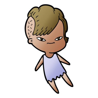 sevimli çizgi kız hippi saç kesimi ile