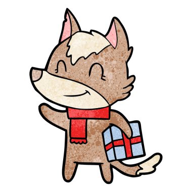 Dostu karikatür kurt ile hediye