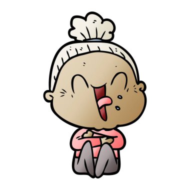 karikatür mutlu yaşlı kadın