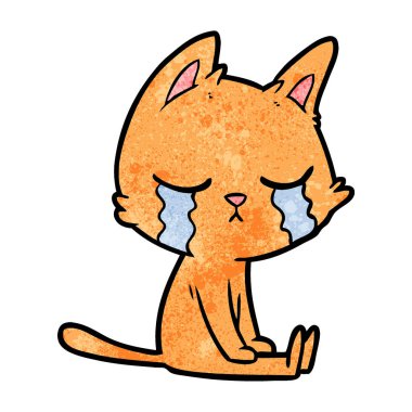 oturup ağlayan karikatür kedi