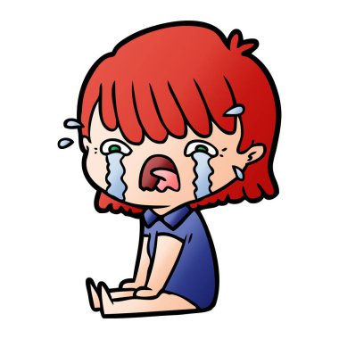 vektör çizim karikatür kız ağlıyor