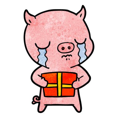 domuz üzerinde Noel hediyesi ağlıyor çizgi film