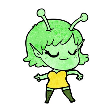 gülümseyen uzaylı kız çizgi film