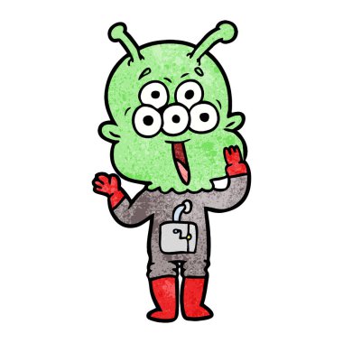 mutlu çizgi film uzaylı vektör çizim