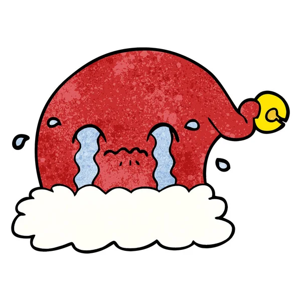 Cartone Animato Natale Santa Cappello Piangendo — Vettoriale Stock