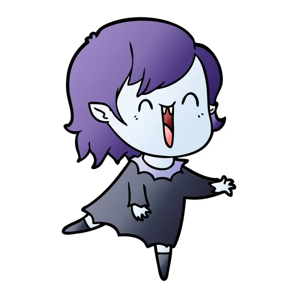 かわいい漫画幸せな吸血鬼の少女 — ストックベクタ