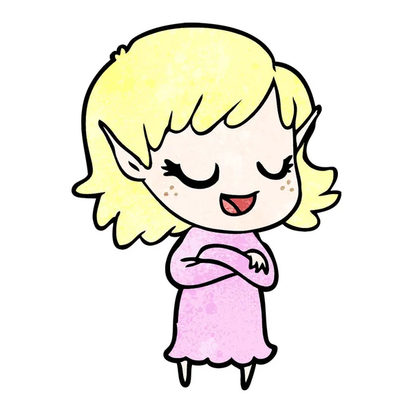 Feliz Chica Dibujos Animados Elfo — Vector de stock