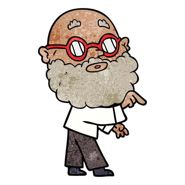 Kreslený Podivný Muž Plnovousem Brýlemi — Stockový vektor