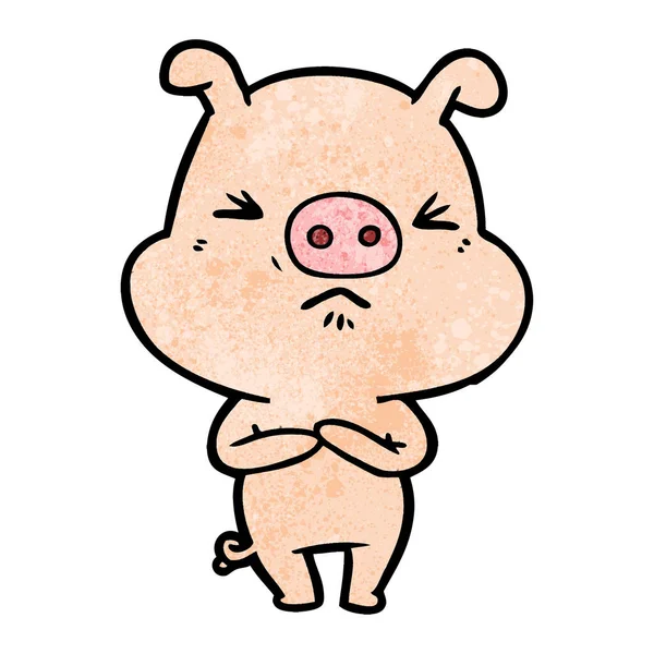 Vector Illustration Cartoon Angry Pig — Stock Vector