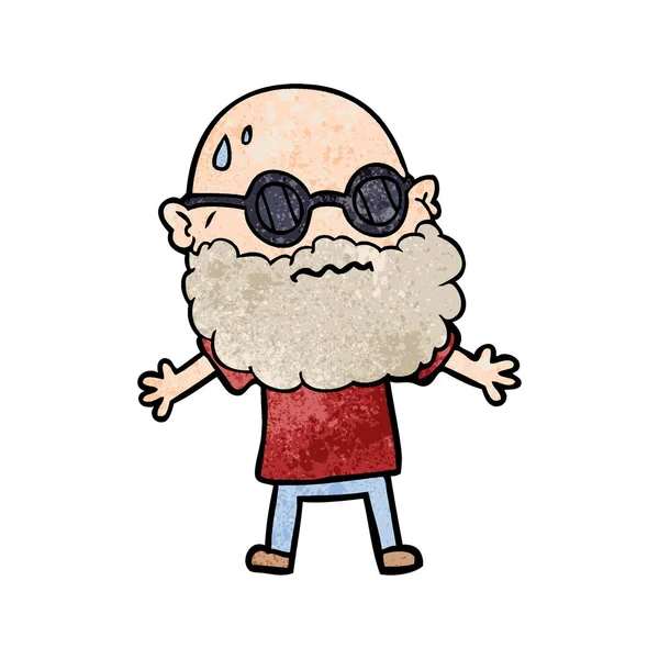Karikatur Besorgter Mann Mit Bart Und Sonnenbrille — Stockvektor