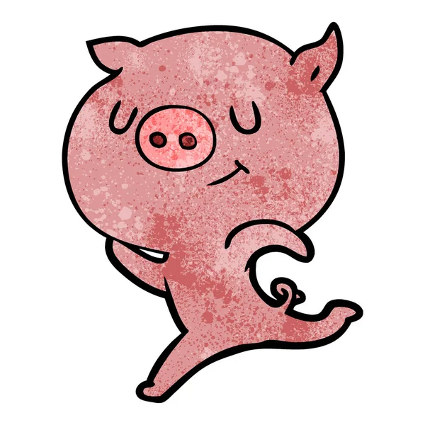 Ilustração Vetorial Porco Cartoon Feliz — Vetor de Stock