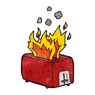 ekmek kızartma makinesi yanan karikatür vektör çizim