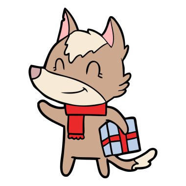 Dostu karikatür kurt ile hediye