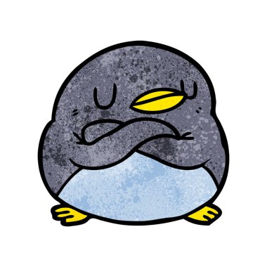 karikatür penguen çapraz kolları olan