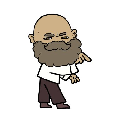 çatık ve işaret eden sakallı adam çizgi film