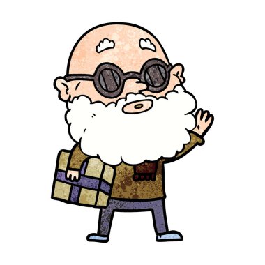 Sakal gözlüklü meraklı adam karikatür ve mevcut