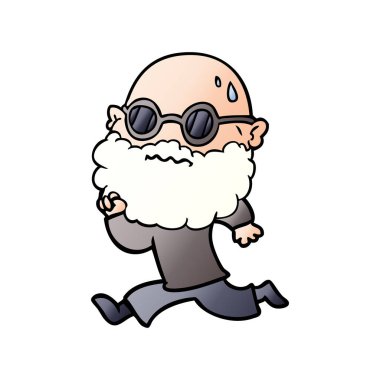 Sakal ve terleme güneş gözlüğü ile çalışan adam çizgi film