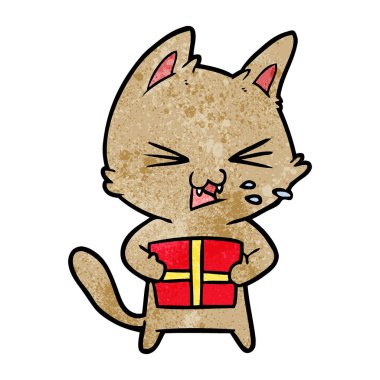 Noel hediyesi ile tıslayan kedi çizgi film