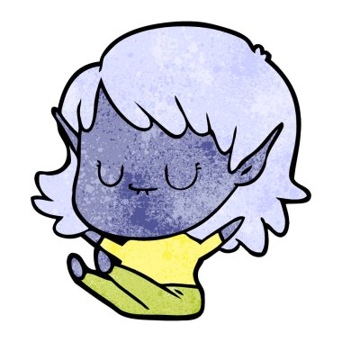 oturan mutlu karikatür elf kızı