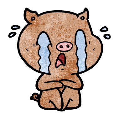 domuz karikatür ağlama vektör çizim