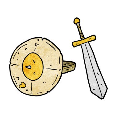 çizgi film eski gladyatör kalkanı ve kılıcı