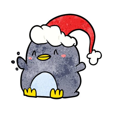 karikatür penguen giyen Noel şapka