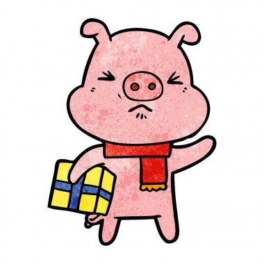 Noel hediyesi ile karikatür kızgın domuz