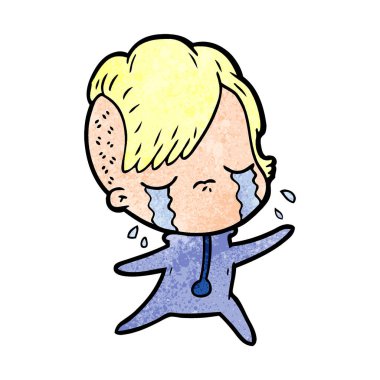Uzay giysileri giyen karikatür ağlayan kız