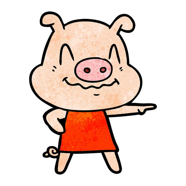 Nervous Cartoon Pig Wearing Dress — Stock Vector