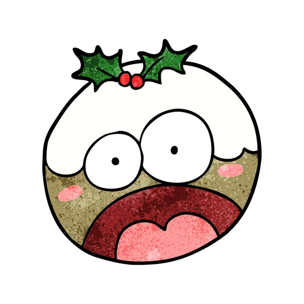 Cartoon Christmas Pudding Med Chockad Ansikte — Stock vektor