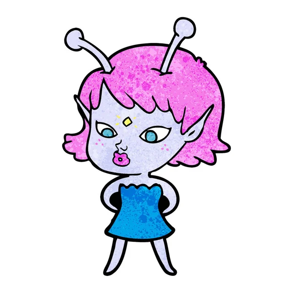 Vector Illustration Cartoon Alien Girl — Stock Vector