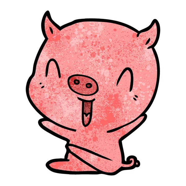 Heureux Dessin Animé Assis Cochon — Image vectorielle